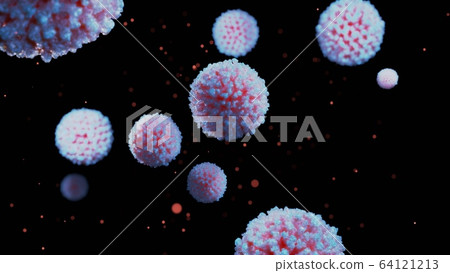 close-up coronavirus type covid-19, h1n1, bird flu or swine flu background. 3d rendering of representation of virus as microbiological microscopic background. close-up coronavirus type covid-19, h1n1, bird flu or swine flu background. 3d rendering of representation of virus as microbiological microscopic background. 64121213