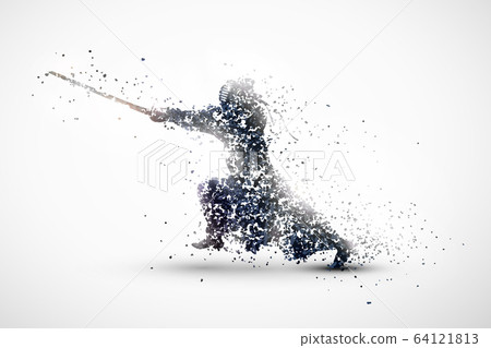 Kendo silhouette in pointillist style, vector illustration 64121813