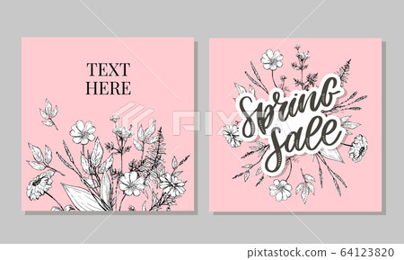 Spring sale Vector word sale .Letters made of flowers and leaves on a white background. 64123820
