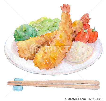 水彩插圖海鮮海鮮蝦仁炒 水彩插圖海鮮海鮮蝦仁炒 64124345
