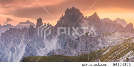 Mountain ridge view of Tre Cime di Lavaredo, South Tirol, Dolomites Italien Alps Mountain ridge view of Tre Cime di Lavaredo, South Tirol, Dolomites Italien Alps 64124396