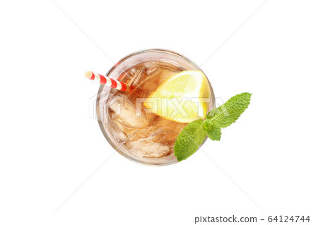 Glass of cold cola with lemon isolated on white 64124744