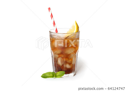 Glass of cold cola with lemon isolated on white 64124747
