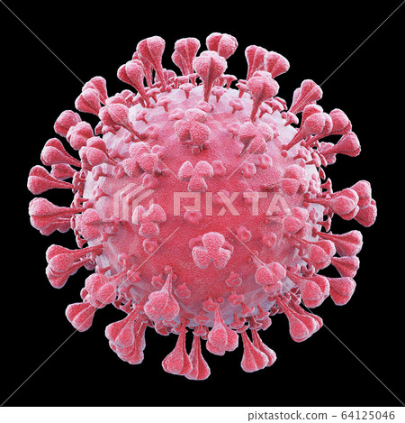 Coronavirus COVID-19 closeup cut out on a black background. 64125046
