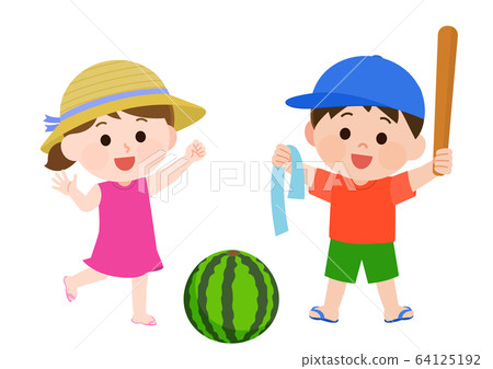 Summer vacation watermelon split men and women children illustration 64125192