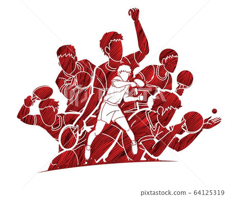 Group of Ping Pong players, Table Tennis players action cartoon sport graphic vector. Group of Ping Pong players, Table Tennis players action cartoon sport graphic vector. 64125319