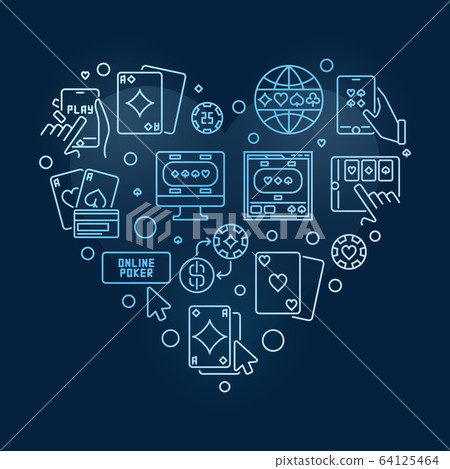 Online Poker Heart vector concept outline blue illustration 64125464