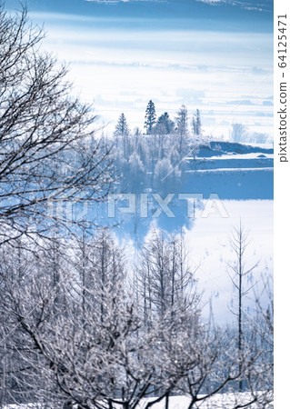 《北海道》北海道冬季，霜凍和雪原 64125471