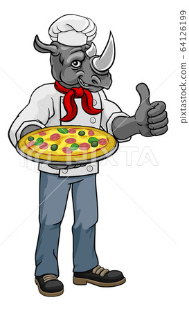 Rhino Pizza Chef Cartoon Restaurant Mascot 64126199
