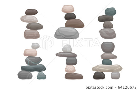 Smooth Stones and Pebbles Balancing on Each Other Creating Tower Vector Set 64126672
