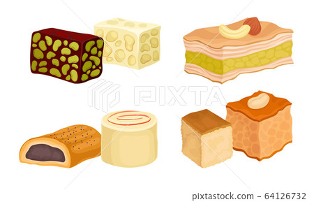 Oriental Sweets and Turkish Delights with Baklava and Rahat Lakoum Vector Set Oriental Sweets and Turkish Delights with Baklava and Rahat Lakoum Vector Set 64126732