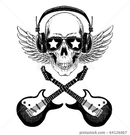 Black and Grey Skull Biting A Guitar Tattoo Idea  BlackInk