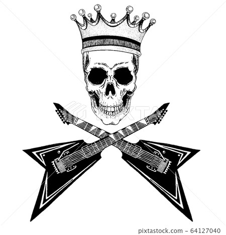 Vector skull with crown with guitars. Logo for shirt, musical poster Vector skull with crown with guitars. Logo for shirt, musical poster 64127040