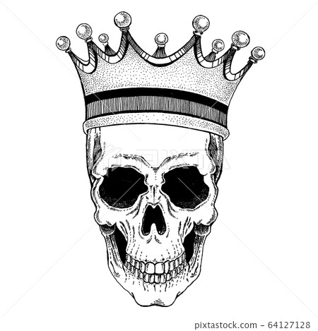 Vector skull with crown in disco music style. Vector skull with crown in disco music style. 64127128