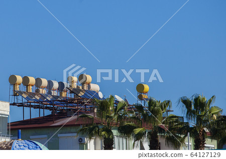 Solar Panels on a roof Solar Panels on a roof 64127129