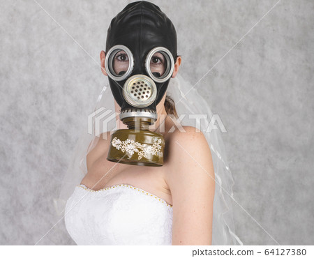 cyberpunk Bride in veil dress and protective gas cyberpunk Bride in veil dress and protective gas 64127380