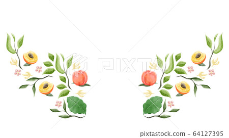 植物和桃水彩框架設計 插圖素材 圖庫