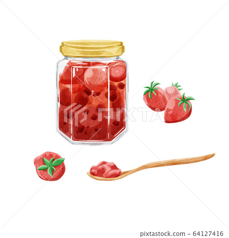 Strawberry jam and fruit watercolor image Strawberry jam and fruit watercolor image 64127416