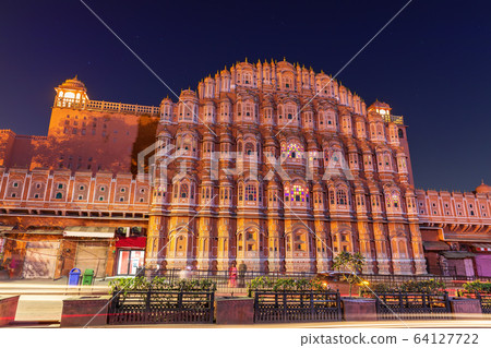 Famous Hawa Mahal Palace night view, Jaipur, India Famous Hawa Mahal Palace night view, Jaipur, India 64127722