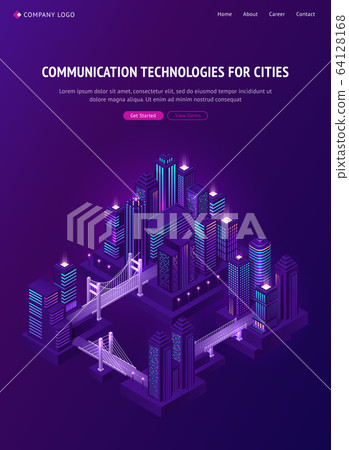 Isometric city with bridge, car road and overpass Isometric city with bridge, car road and overpass 64128168