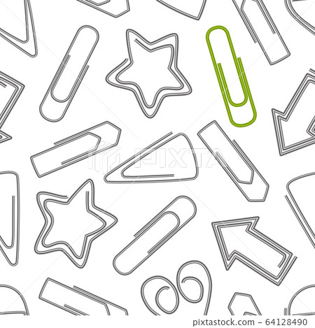 Realistic 3d Detailed Metal Paper Clips Seamless Pattern Background. Vector Realistic 3d Detailed Metal Paper Clips Seamless Pattern Background. Vector 64128490