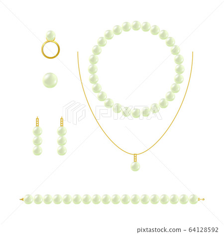 Realistic 3d Detailed Jewelry Items with Mint Pearl Set. Vector 64128592