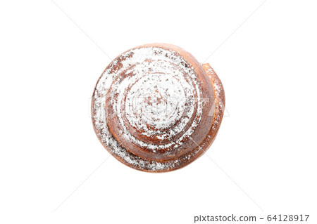 Tasty cinnamon roll isolated on white background. 64128917