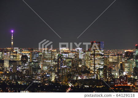 Tokyo city night view and sky tree (photographed from Shibuya Scramble Square) Tokyo city night view and sky tree (photographed from Shibuya Scramble Square) 64129118