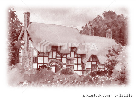 English Thatched House Painted in Watercolor 64131113