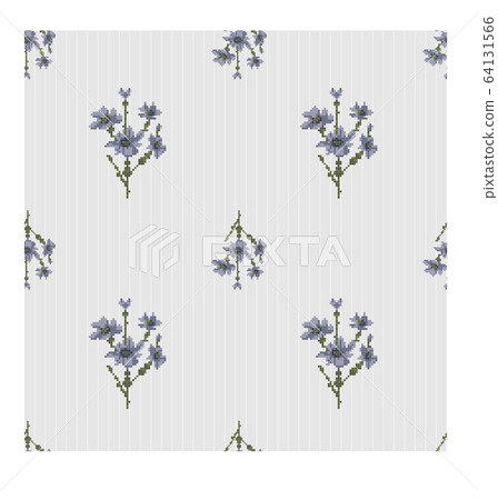 seamless texture with blue striped baclground and flowers 64131566