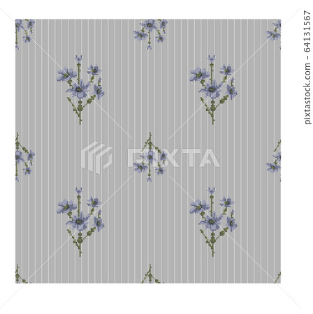 seamless texture with blue striped baclground and flowers 64131567