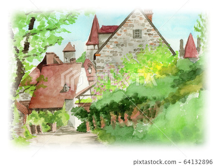 Streets of France Carenac painted by watercolor Streets of France Carenac painted by watercolor 64132896