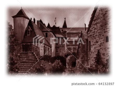 Streets of France Carenac painted by watercolor Streets of France Carenac painted by watercolor 64132897