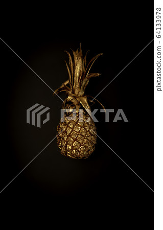 Golden pineapple on a black background, stylish minimalistic composition with copyspace Golden pineapple on a black background, stylish minimalistic composition with copyspace 64133978