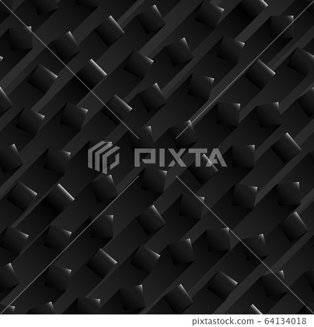 Seamless abstract black background with black glossy square shapes with a stripe of shadows behind. 64134018