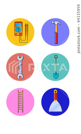 A Set Of Six Round Icons For The Current One 插圖素材 圖庫