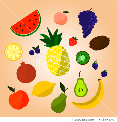 Set with hand drawn colorful doodle fruits Set with hand drawn colorful doodle fruits 64136529