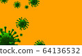 Green virus strain models of coronavirus or the other virus isolated on the yellow background with copy space. Virus Pandemic Protection Concept. Microscope virus 2019-nCov, for banner, 3D rendering 64136532