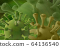 Green virus strain model of coronavirus or the other virus. The concept of the epidemic of the Covid. Microscope virus 2019-nCov, 3D rendering 64136540