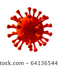 Red virus strain model of coronavirus or the other virus isolated on the white background. The concept of the epidemic of the Covid. Microscope virus 2019-nCov. 3D rendering 64136544