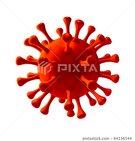 Red virus strain model of coronavirus or the other virus isolated on the white background. The concept of the epidemic of the Covid. Microscope virus 2019-nCov. 3D rendering Red virus strain model of coronavirus or the other virus isolated on the white background. The concept of the epidemic of the Covid. Microscope virus 2019-nCov. 3D rendering 64136544