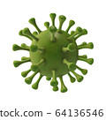 Green virus strain model of coronavirus or the other virus isolated on the white background. The concept of the epidemic of the Covid. Microscope virus 2019-nCov, 3D rendering 64136546
