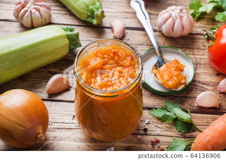 Homemade caviar from zucchini tomatoes and onions Homemade caviar from zucchini tomatoes and onions 64136906