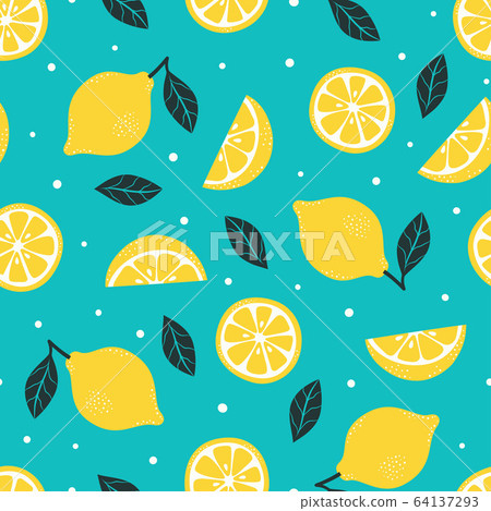 seamless pattern lemon isolated on blue background - Stock Illustration ...