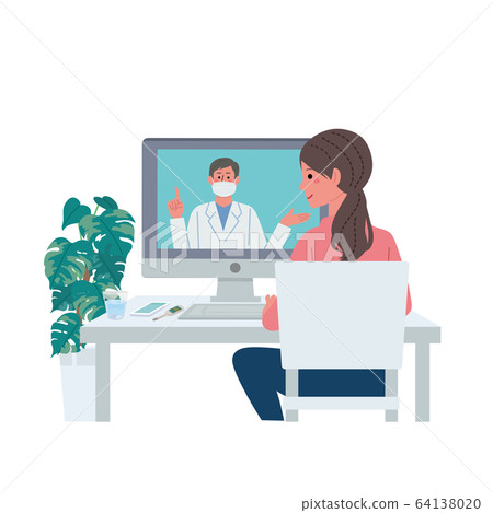Online practice doctor patient coronavirus infection prevention illustration set Online practice doctor patient coronavirus infection prevention illustration set 64138020
