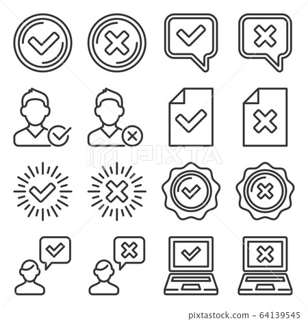 Tick Mark and Cross Sign Set on White Background. Line Style Vector Tick Mark and Cross Sign Set on White Background. Line Style Vector 64139545