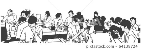 Illustration of group of people friends students conversation studying in pub bar restaurant izakaya 64139724
