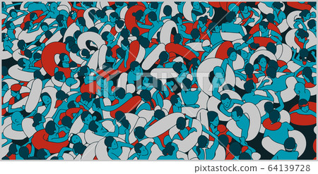 Detailed illustration of overly crowded swimming pool, beach people bathing and enjoying summer holiday Detailed illustration of overly crowded swimming pool, beach people bathing and enjoying summer holiday 64139728