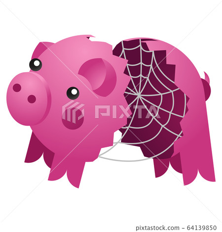 Empty broken ceramic pig bank with spider web. Vector Empty broken ceramic pig bank with spider web. Vector 64139850