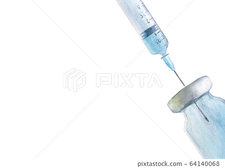 Watercolor plastic medical syringe with medicine, glass medical ampoule vial for injection Watercolor plastic medical syringe with medicine, glass medical ampoule vial for injection 64140068